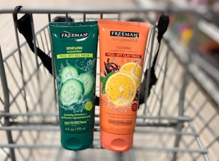 two bottles of freeman facial mask tubes in a cart