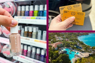 A bouquet, serum and air purifier in a collage