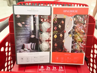 outdoor string lights in a target cart
