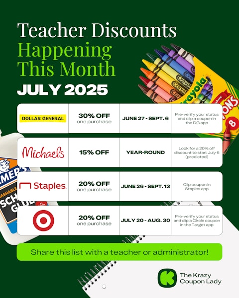 Teacher Discounts Happening This Month