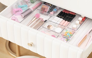 makeup in drawer organizers in a drawer