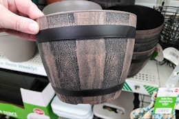 Whiskey Barrel Planters, Just $1.25 at Dollar Tree card image