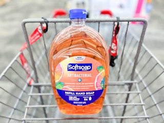 one Softsoap liquid hand soap refill bottle in shopping cart