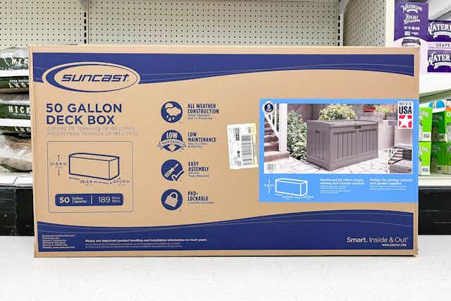 50-Gallon Deck Storage Box With Seat, Only $66.49 at Target card image