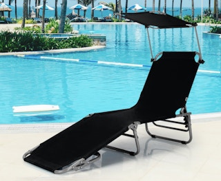 Adjustable Outdoor Beach Patio Pool Recliner with Sun Shade-Black next to pool