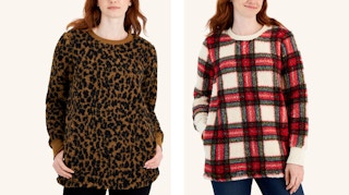 women wearing a fleece printed tunic