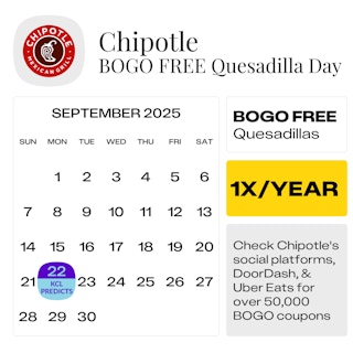 Chipotle BOGO Free Quesadilla Day — September 2025