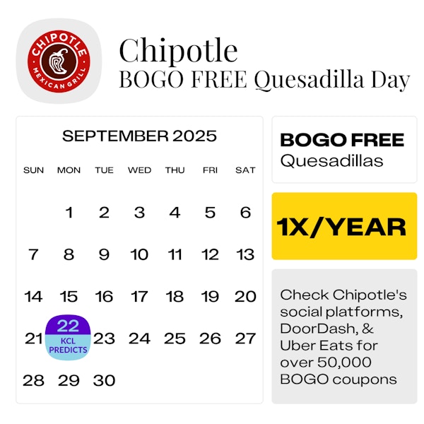 Chipotle BOGO Free Quesadilla Day — September 2025