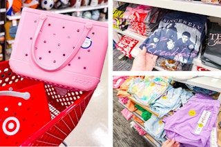 bogg bags, women's graphic tees, and kids' shorts side by side