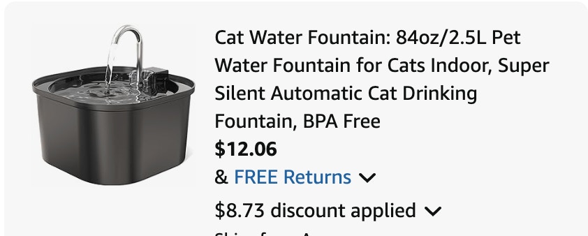 pet water fountain Amazon receipt