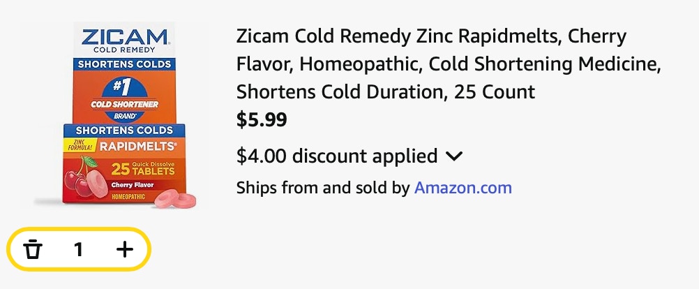 Zicam Amazon receipt