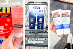 collage image of neutrogena acne products, oral b electric toothbrush, and palmers foot cream