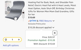 heating pad Amazon receipt