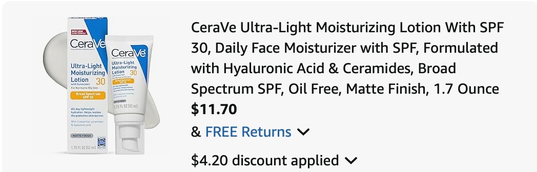 Cerave lotion Amazon receipt