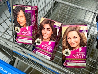 three boxes of schwarzkopf keratin root in walmart cart