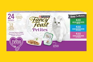 purina fancy feast petites on a yellow background