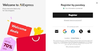 Image A aliexpress sign up options