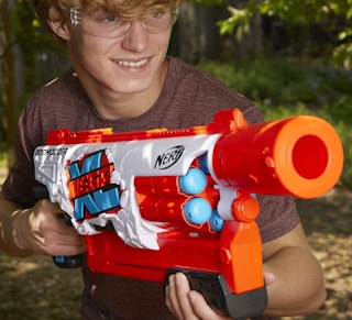 Someone holding a Nerf blaster