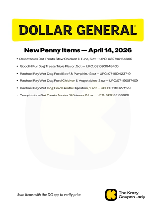 graphic list of the Dollar General Penny List April 14