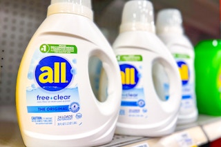 all laundry detergent on a store shelf