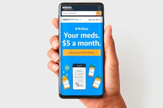 Person holding up phone showing the $5 rx pass from Amazon