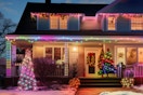 Smart RGB+IC Permanent String Lights Indoor and outdoor 76ft on a house in the winter. 