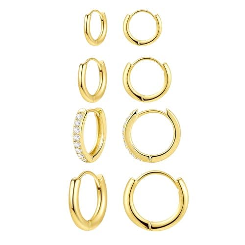 Gold Huggie Hoop Earrings Set