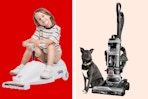 bissell vacuum and racer ride-on collage