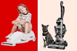 bissell vacuum and racer ride-on collage