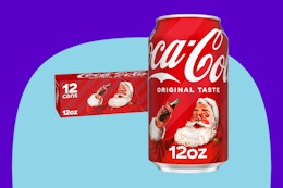 Coca-Cola Fridge Pack Soda Soft Drink on a blue background.