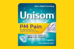 unisom pm pain on yellow background