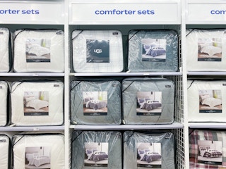 a display of ugg comforter sets in bed bath and beyond
