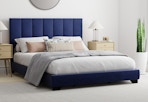 blue upholstered queen size bed