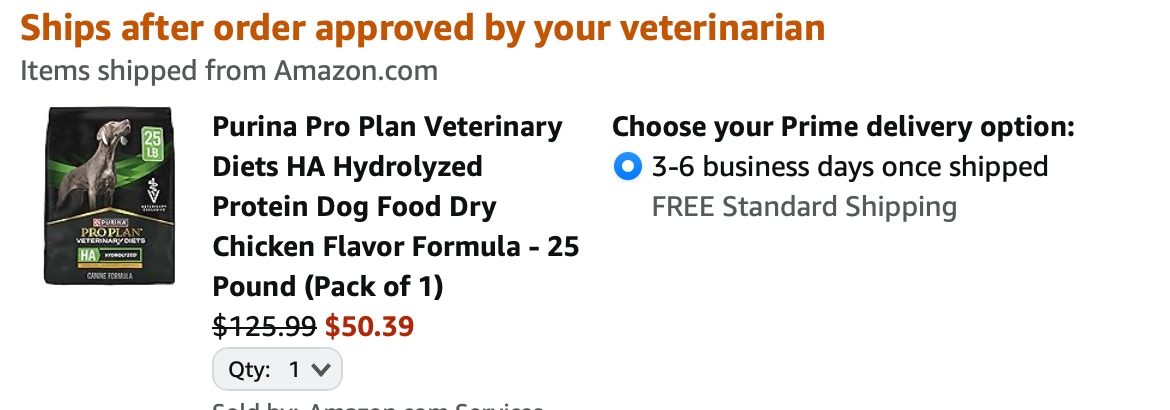 Purina Vet Dog Food receipt