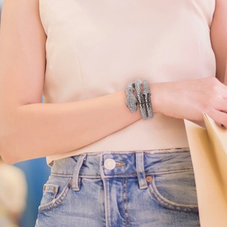girl wearing Exotic Designer Sultry Crystal Snake Bracelets