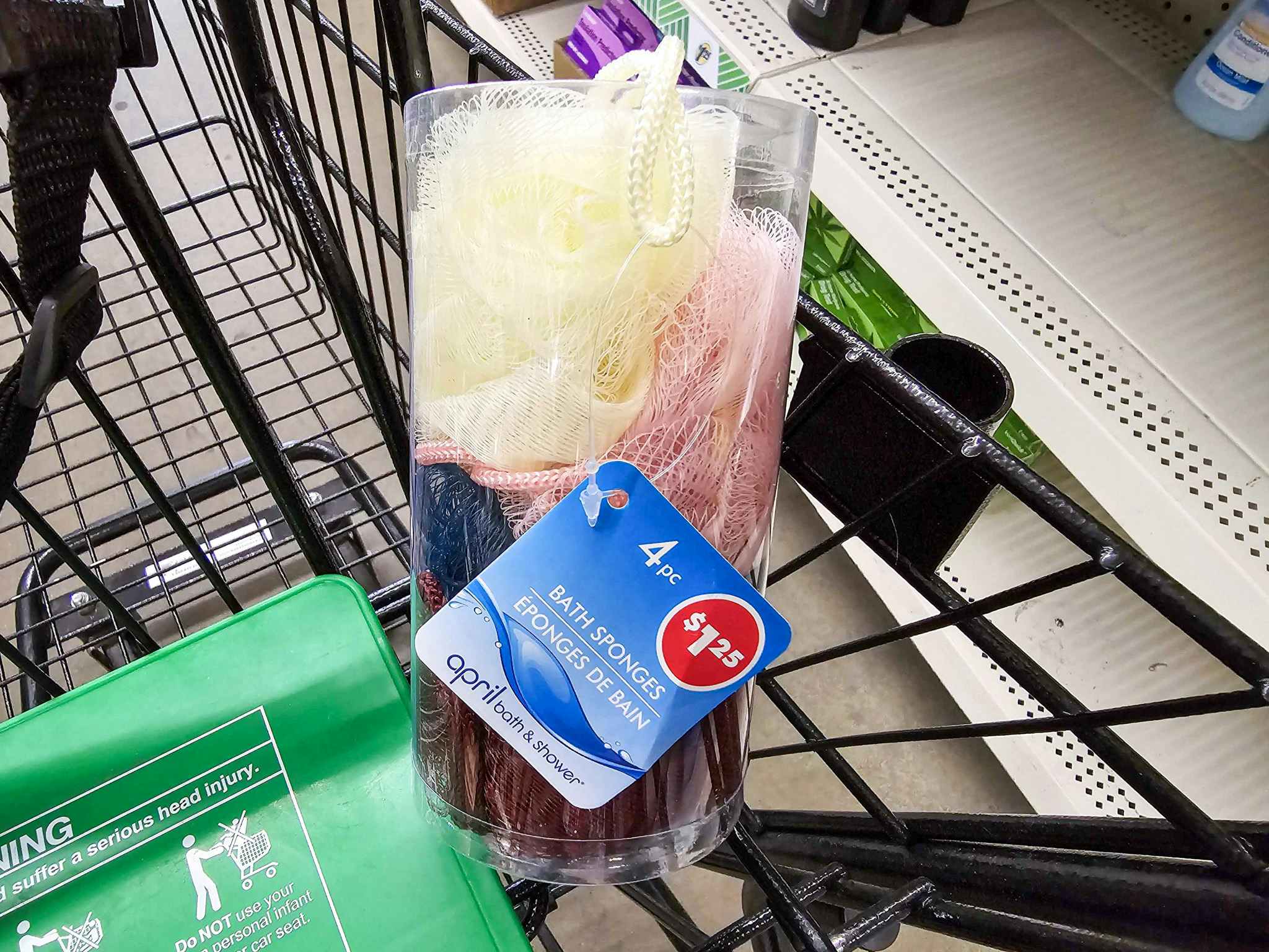 4-pack of bath sponges in a cart