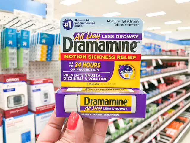 Less Drowsy Dramamine, Now as Low as $2.58 on Amazon card image