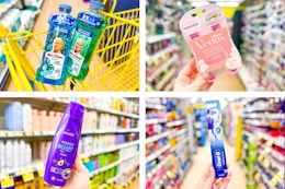 dollar general mr. clean, venus, oral-b, aussie 4-photo collage