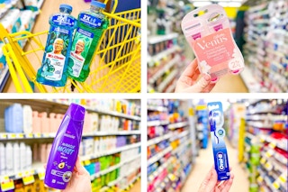 dollar general mr. clean, venus, oral-b, aussie 4-photo collage