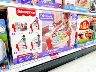 fisher-price table to easel sitting on a target shelf
