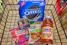 dollar tree groceries in a shopping cart
