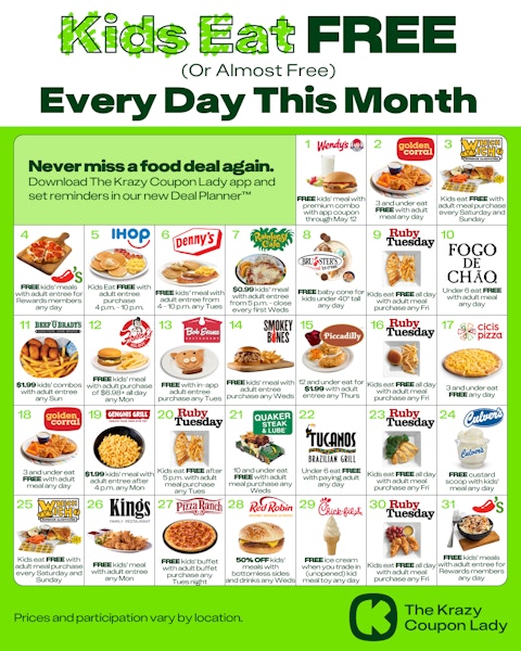 Kids Eat Cheap May 2025 calendar