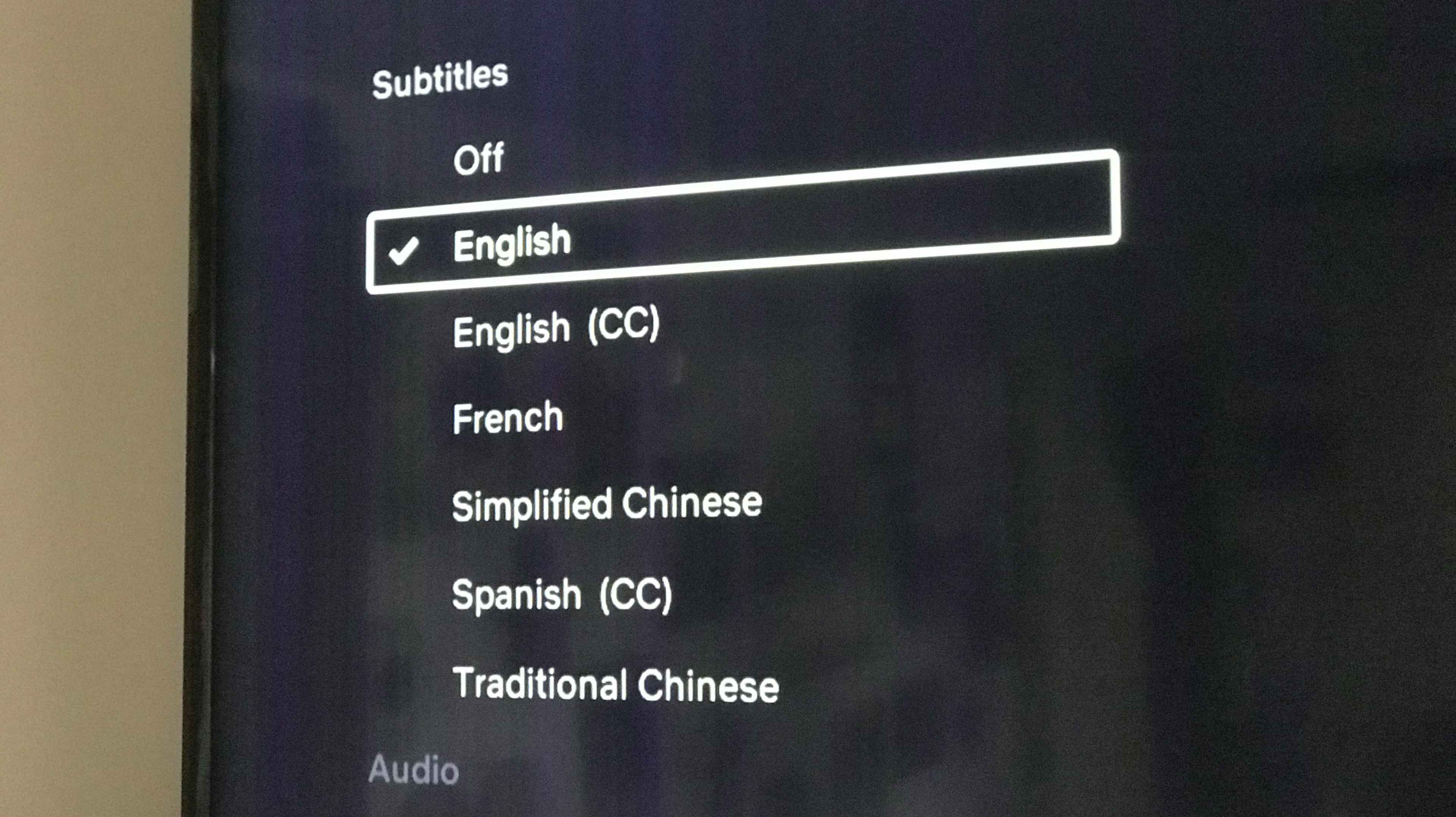 english subtitles selected on tv