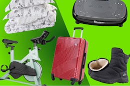 green collage background with products