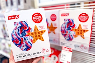 hand holding a dash americana waffle maker at target