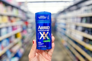 hand holding arrid-xtra-dry-deodorant at walmart