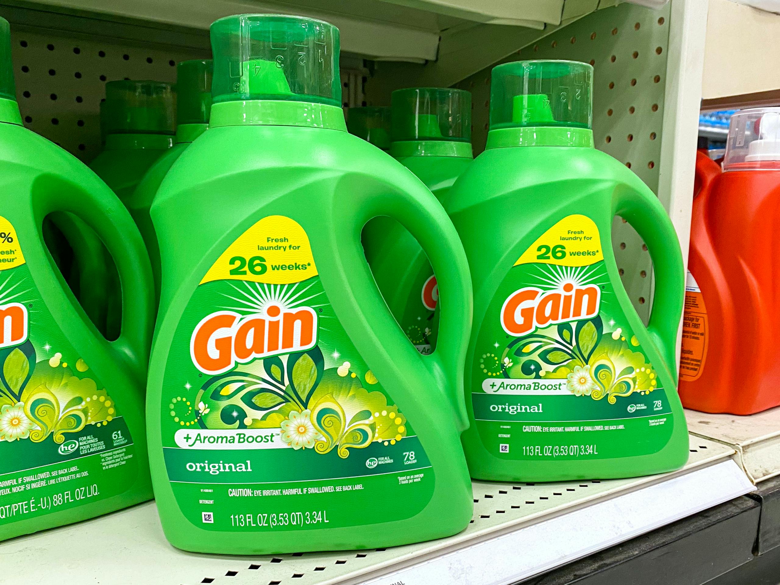 Gain Laundry Detergents on a shelf