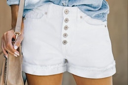 a woman wearing denim shorts