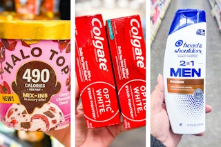 collage with halo top, colgate, and head & shoulders products