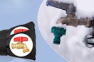 POROLIR Outdoor Faucet Covers on a faucet with snow on it.